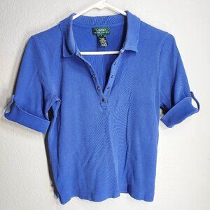 Lauren by Ralph Lauren - Medium Blue - Short Sleeve Ribbed - Small